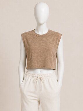 Zenana Beige Cropped Sweater Vest Ribbed Knit Boxy Sleeveless Top Size S